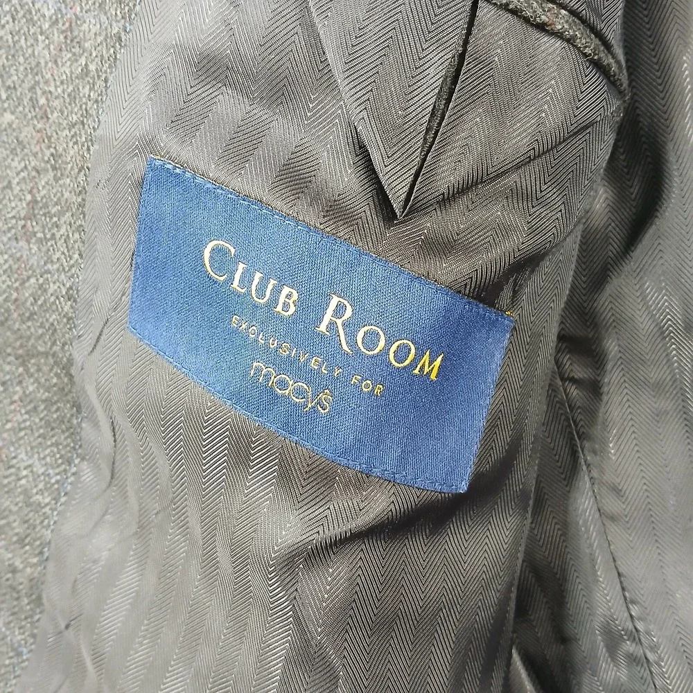 Club Room Cashmere Blend Sport Coat Mens 46S 46R‎ Grey Herringbone Windowpane